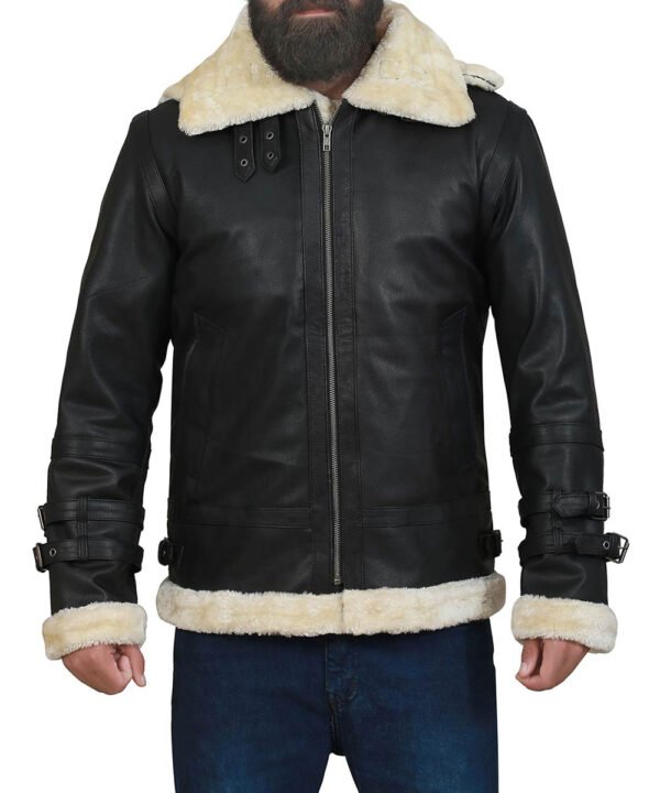 John Mens Black Leather Aviator Jacket